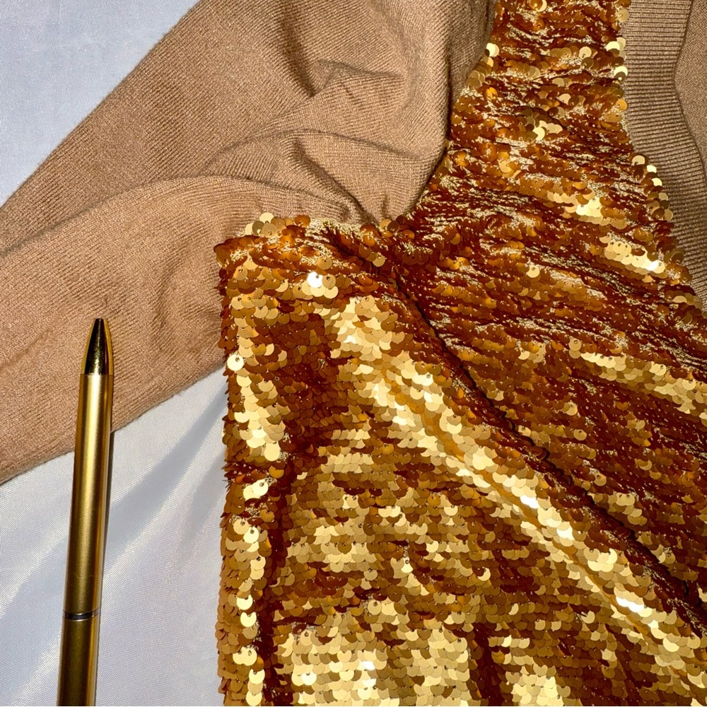 Gold Sequin Bling Glam Cardigan Sweater Holiday Party Festive Ladies Large - Picture 13 of 13